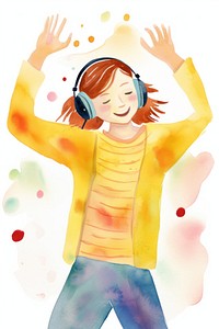 Smiling girl listen music painting portrait white background. AI generated Image by rawpixel.
