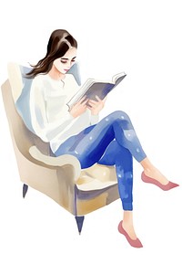 Woman reading a book furniture sitting chair. AI generated Image by rawpixel.