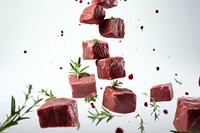 Beef cubes food meat herb. 