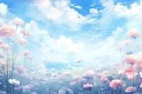 Flower field sky landscape outdoors. AI generated Image by rawpixel.