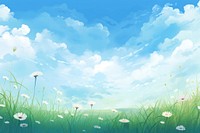 Grass and flowers green sky landscape. AI generated Image by rawpixel.