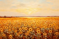 Field of sunflower painting landscape outdoors. 