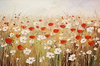 Field of wildflowers painting outdoors nature. 