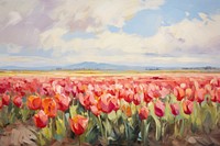 Field of tulip painting outdoors blossom. AI generated Image by rawpixel.