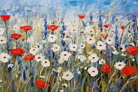 Field of wildflowers painting outdoors plant. AI generated Image by rawpixel.
