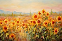 Field of wildflowers sunflower painting outdoors. 