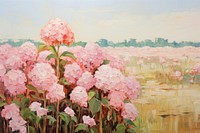 Hydrangea painting outdoors blossom. AI generated Image by rawpixel.