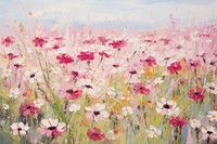 Field of wildflowers painting outdoors blossom. 