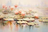 Pond of lotus painting outdoors nature. 