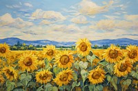 Field of sunflower landscape painting outdoors. 