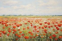 Field of red flowers painting grassland landscape. AI generated Image by rawpixel.