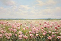 Field of rose painting landscape grassland. 