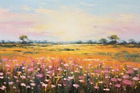 Field of wildflower painting landscape grassland. 