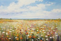 Field of wildflower painting landscape grassland. 
