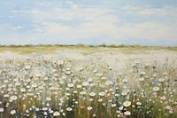 Field of white flowers painting grassland landscape. AI generated Image by rawpixel.
