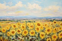 Field of sunflower landscape painting outdoors. AI generated Image by rawpixel.