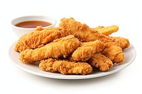 Crispy fried chicken strips plate food white background. AI generated Image by rawpixel.