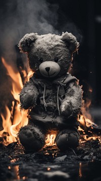 Burning teddy bear black fire toy. AI generated Image by rawpixel.