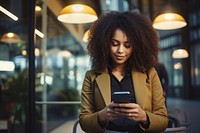 Black business young woman adult phone mobile phone. AI generated Image by rawpixel.