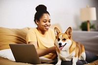 Black young woman laptop pet computer. AI generated Image by rawpixel.