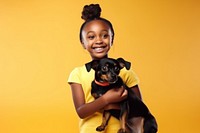 Black little girl with dog pet portrait smiling. AI generated Image by rawpixel.