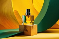 Perfume bottle cosmetics yellow yellow background. AI generated Image by rawpixel.