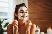 Applying face mask smiling hairstyle happiness. AI generated Image by rawpixel.