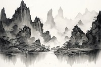 Black ink painting mountain drawing nature. AI generated Image by rawpixel.