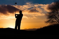Golf club backlighting silhouette landscape. AI generated Image by rawpixel.