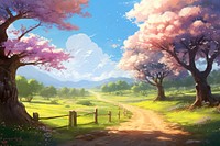 Park walking path blossom landscape outdoors. AI generated Image by rawpixel.