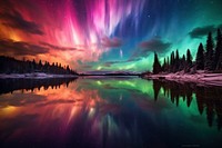 Colorful aurora light landscape panoramic outdoors. 