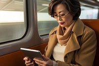 Tablet reading adult woman. AI generated Image by rawpixel.