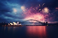 Harbour Bridge fireworks bridge architecture. AI generated Image by rawpixel.