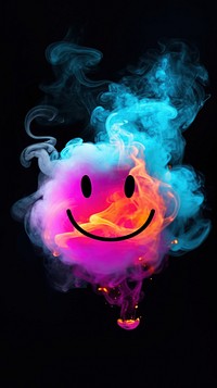Neon smoke smiley face purple anthropomorphic creativity. 