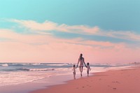 Mom and kid holding hand on the beach outdoors walking nature. AI generated Image by rawpixel.
