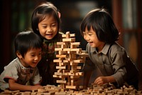 Asian kids building blocks child togetherness intelligence. AI generated Image by rawpixel.