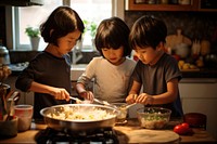 Asian kids cooking kitchen child home. AI generated Image by rawpixel.