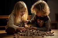 Kids building blocks child togetherness friendship. 