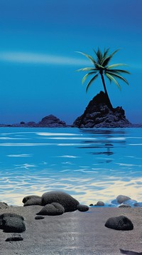 Crystal blue ocean beach land reflection. AI generated Image by rawpixel.
