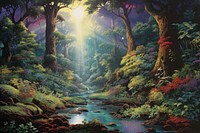 Airbrush art of a forest vegetation landscape outdoors. 