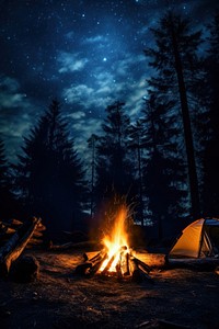 Campfire camping nature night. AI generated Image by rawpixel.