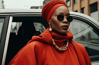 Young African woman photography sunglasses portrait. 