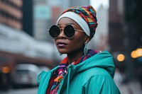 Young African woman photography sunglasses portrait. 