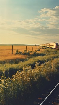 Train landscape grassland outdoors. AI generated Image by rawpixel.