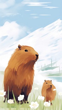 Capybara animal mammal rodent. AI generated Image by rawpixel.