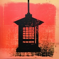 Silkscreen of a lantern architecture silhouette lighting. AI generated Image by rawpixel.