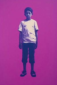 Boy purple portrait standing. 