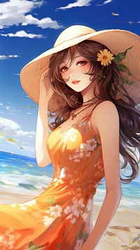 Summer girl on the beach portrait summer dress. AI generated Image by rawpixel.