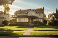 American suburb house outdoors plant grass. AI generated Image by rawpixel.