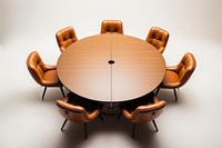 Oval round table with brown leather chairs furniture room arrangement. AI generated Image by rawpixel.